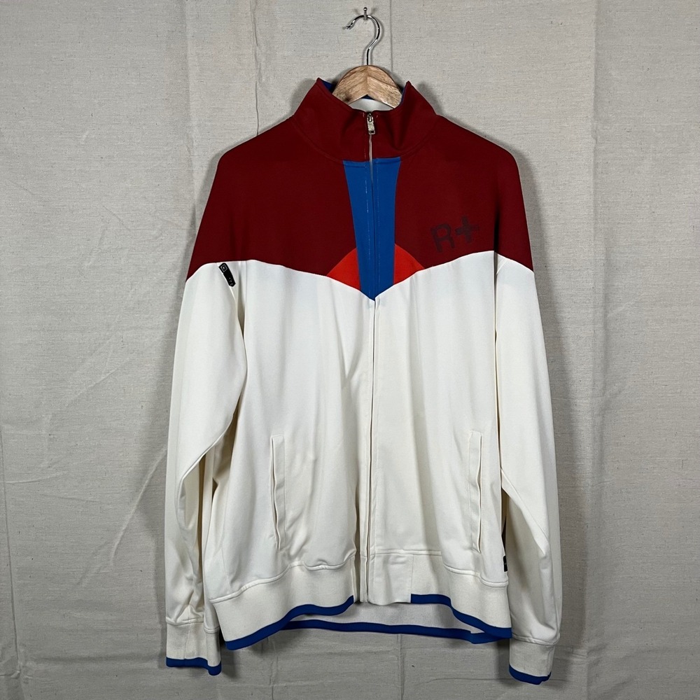 Rocawear Men Track Jacket 2XL White Burgundy Blue Colorblock Full Zip Streetwear